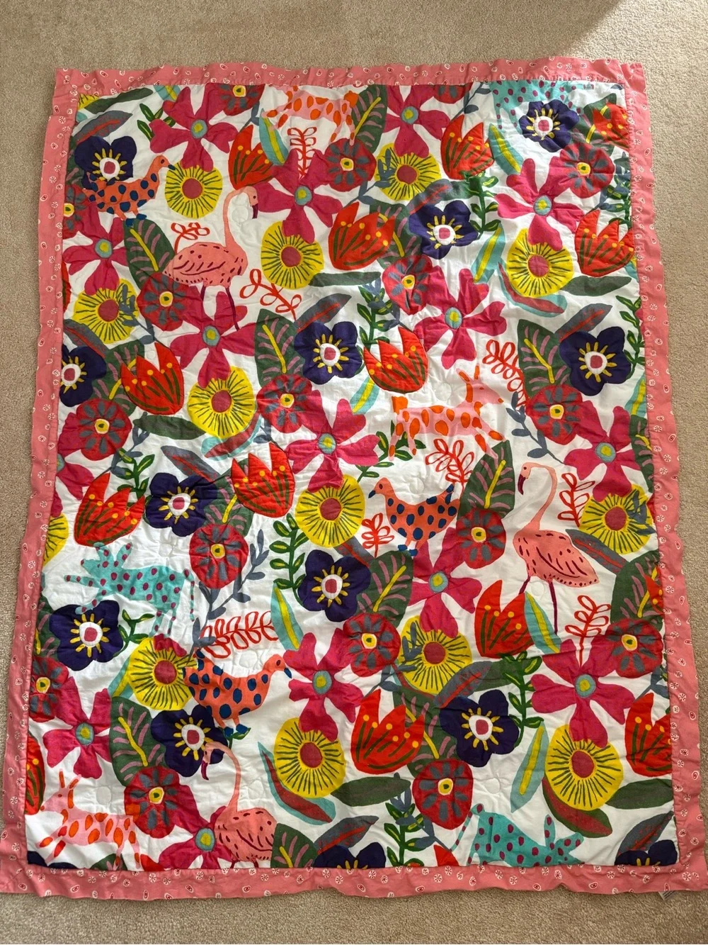 Anthropologie Isabelle Floral Animal Pattern Toddler Quilt